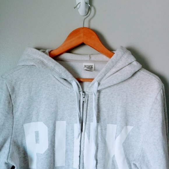 PINK Gray Hoodie with the White Pink Logo - Picture 4 of 6